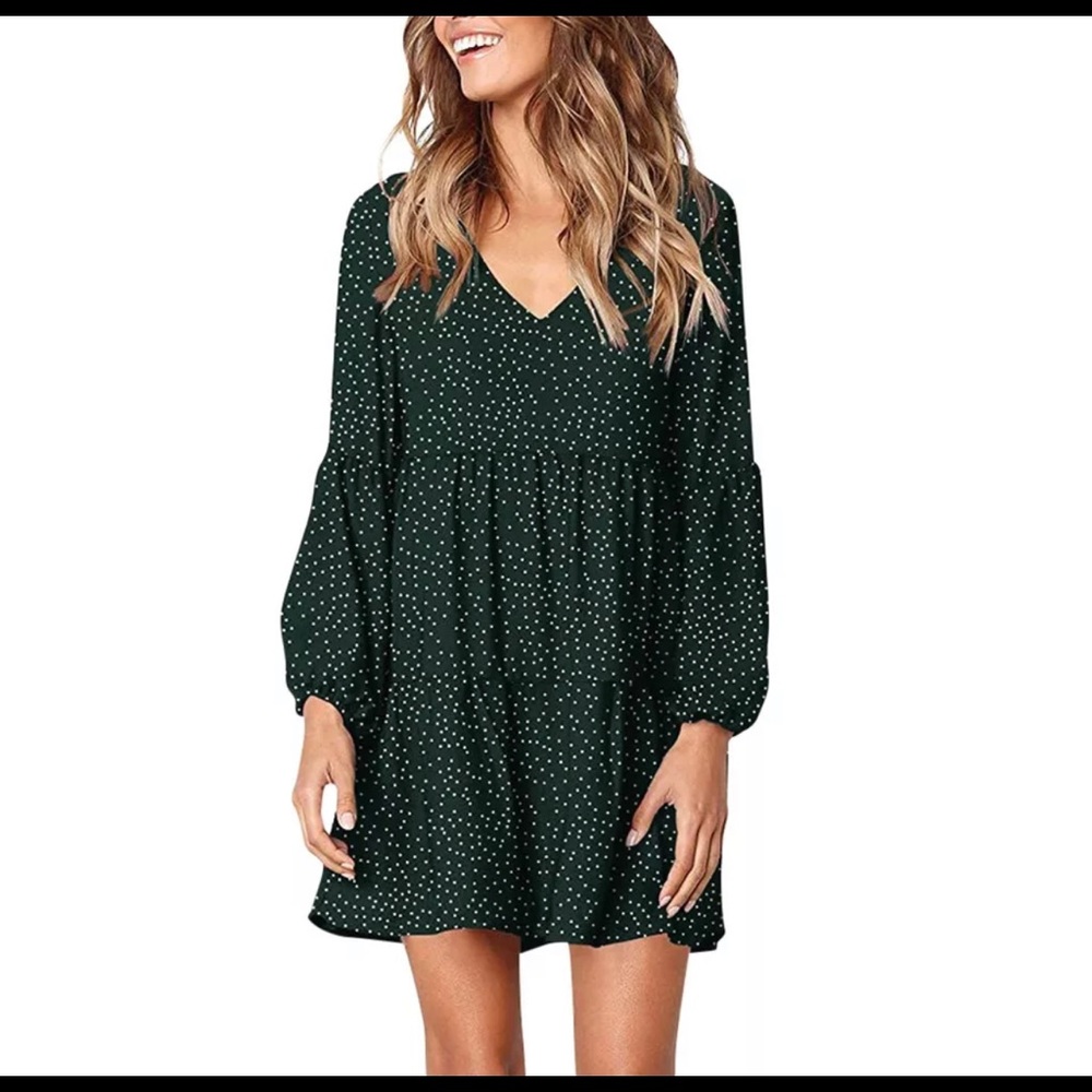 Green polkadot tunic dress